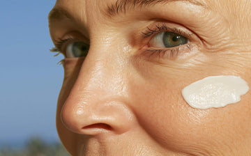 older woman with a smear of sunscreen on face